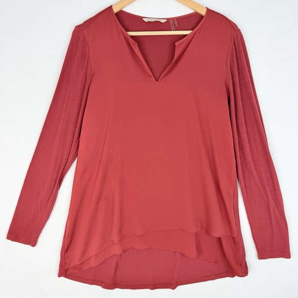 Soft Surroundings Tops - Soft Surroundings Alix Tunic Top Women's Medium‎ Rust V-Neck Mix Media Lagenlook